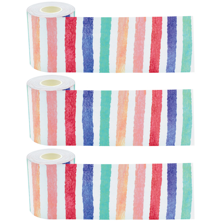 TEACHER CREATED RESOURCES Watercolor Stripes Straight Rolled Border Trim, 50 Feet Per Roll, PK3 TCR8927